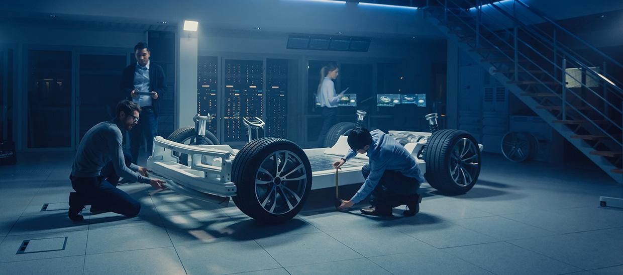 Automobile Engineer Working on Electric Car Chassis Platform
